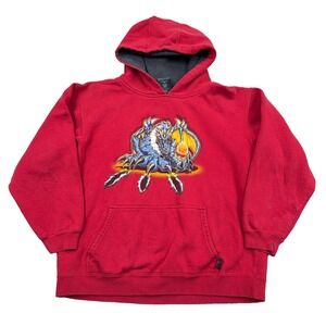 Vintage Y2K Top Heavy Hoodie Boys XL Red Sweatshirt Fire Dragon Skate Youth Kids